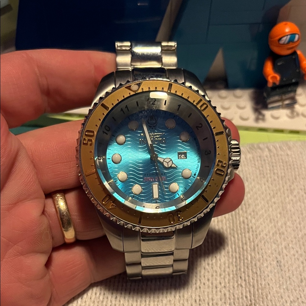 Invicta Silver and Gold Watch with Blue Dial